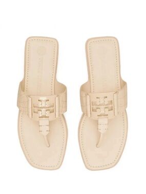 NEVER WORN Tory Burch Cream Leather Croc Embossed Sandals 9.5